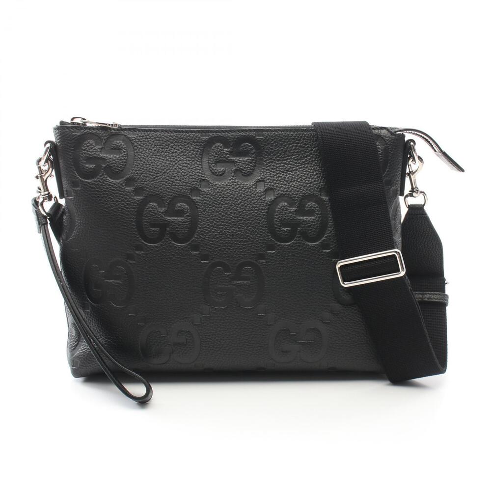 Gucci Jumbo GG Messenger Bag Shoulder Leather Black